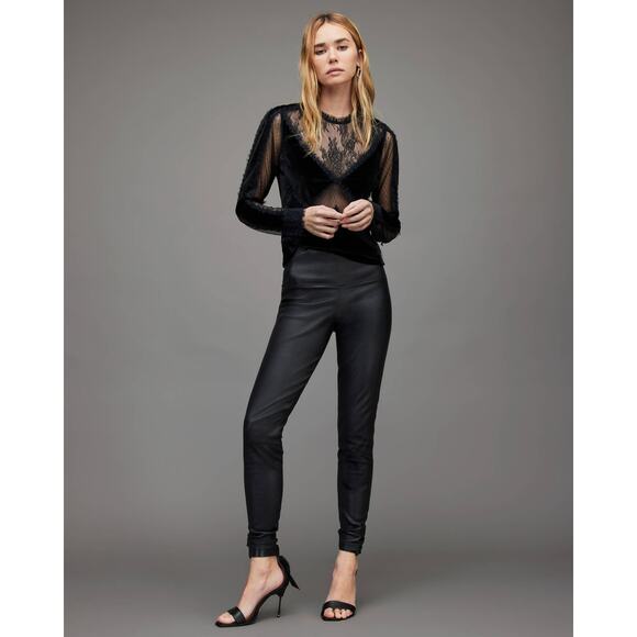 ALL SAINTS Mila Lace & Velvet Blouse - Picture 5 of 10